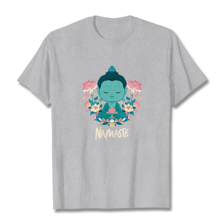 Buddha Stones NAMASTE Buddha Lotus Meditation Tee T-shirt - LightGrey - Beige NAMASTE - 2XL - image 37