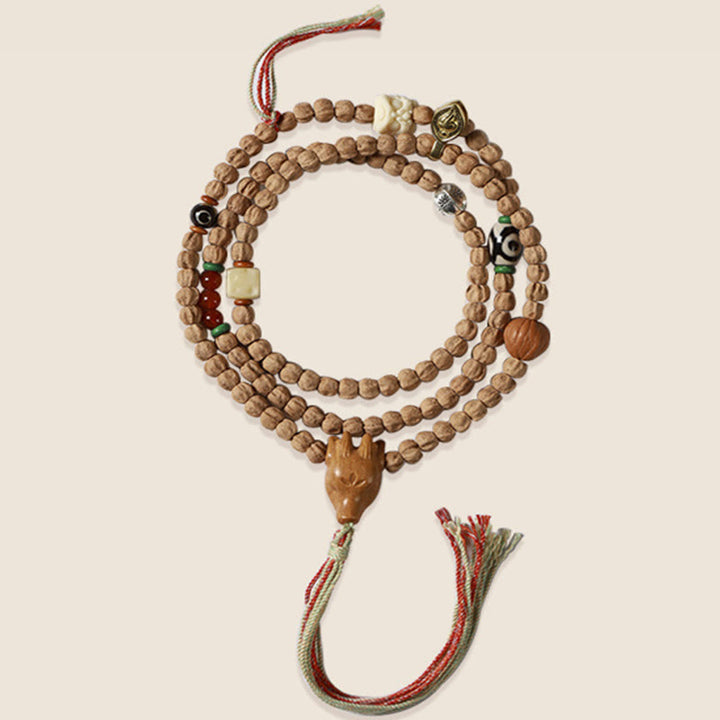 Buddha Stones 108 Beads Bodhi Seed Red Agate Deer Head Wisdom Mala Bracelet - image 15
