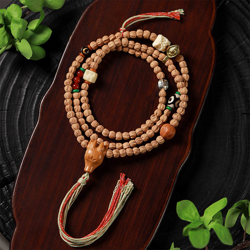 Buddha Stones 108 Beads Bodhi Seed Red Agate Deer Head Wisdom Mala Bracelet - image 8