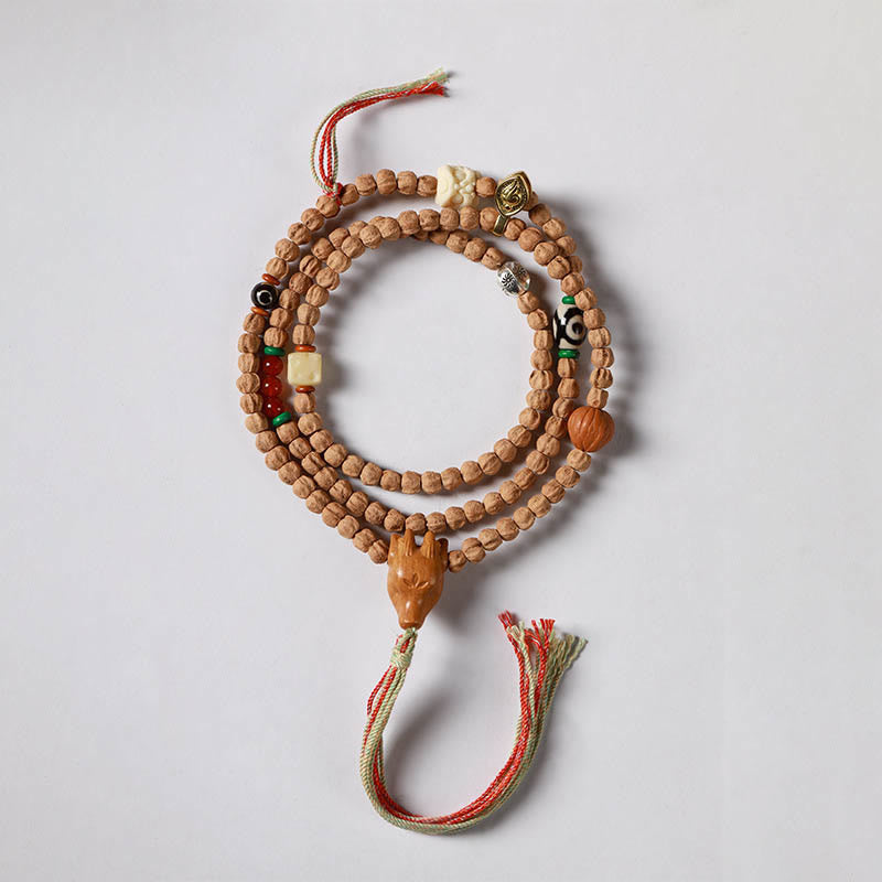Buddha Stones 108 Beads Bodhi Seed Red Agate Deer Head Wisdom Mala Bracelet - image 16