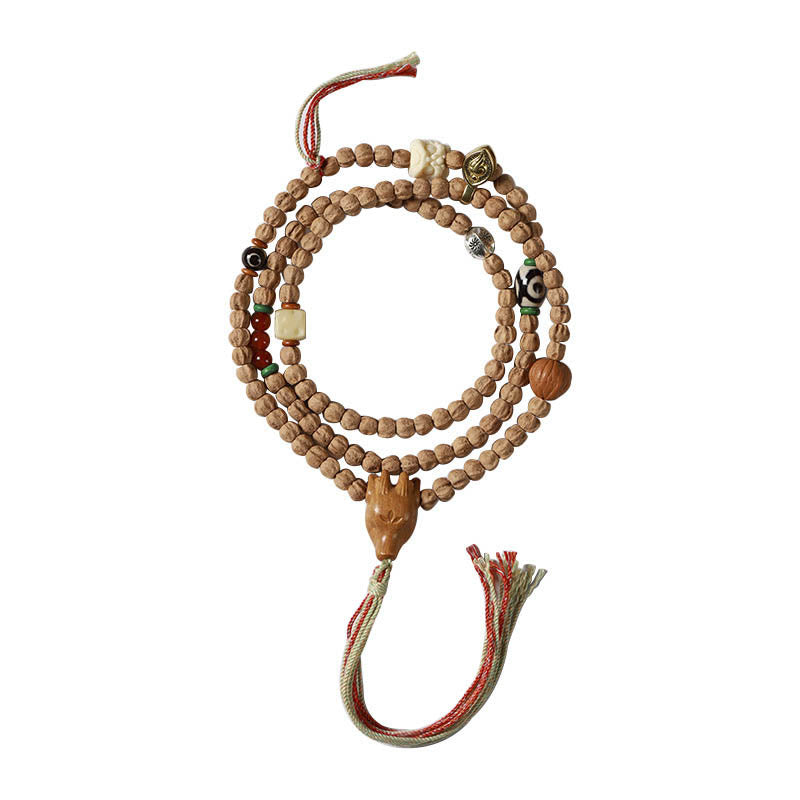 Buddha Stones 108 Beads Bodhi Seed Red Agate Deer Head Wisdom Mala Bracelet - image 17