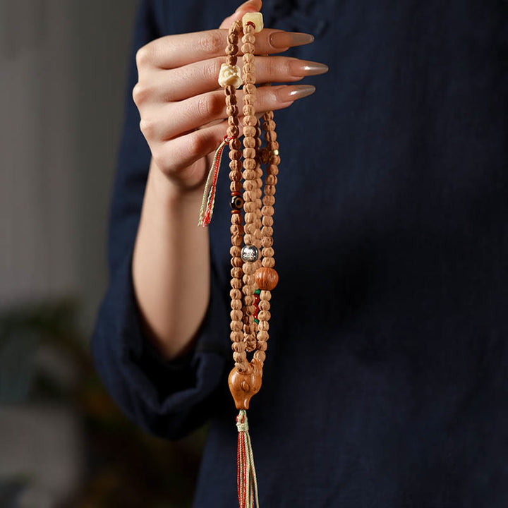 Buddha Stones 108 Beads Bodhi Seed Red Agate Deer Head Wisdom Mala Bracelet - image 9