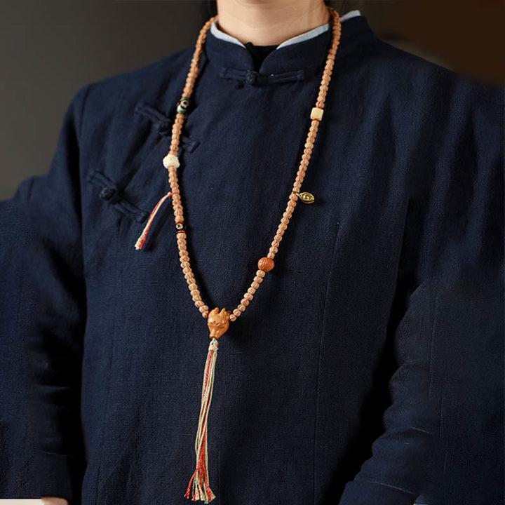 Buddha Stones 108 Beads Bodhi Seed Red Agate Deer Head Wisdom Mala Bracelet - image 2