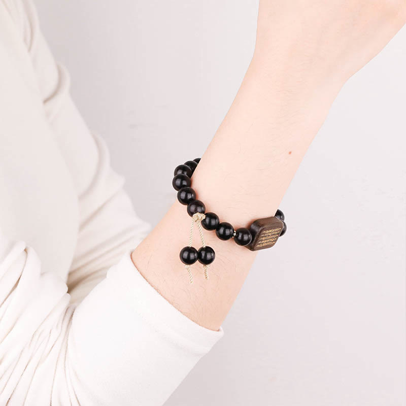 Buddha Stones Ebony Wood Scripture Engraved Peace Bracelet - image 4
