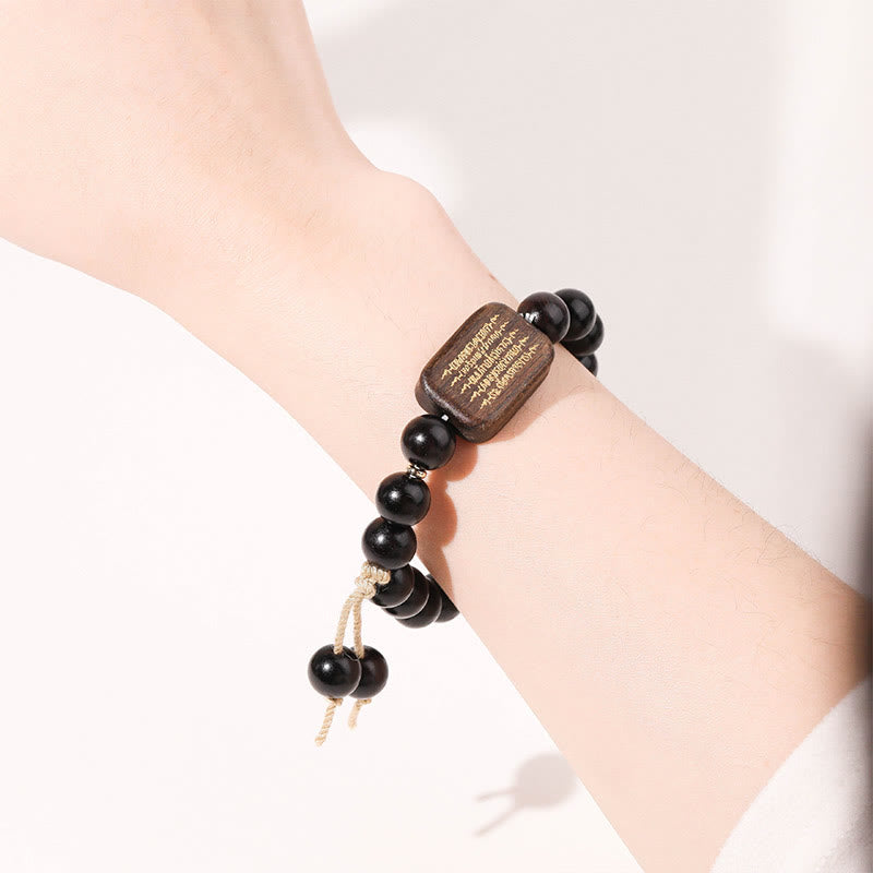 Buddha Stones Ebony Wood Scripture Engraved Peace Bracelet - image 5