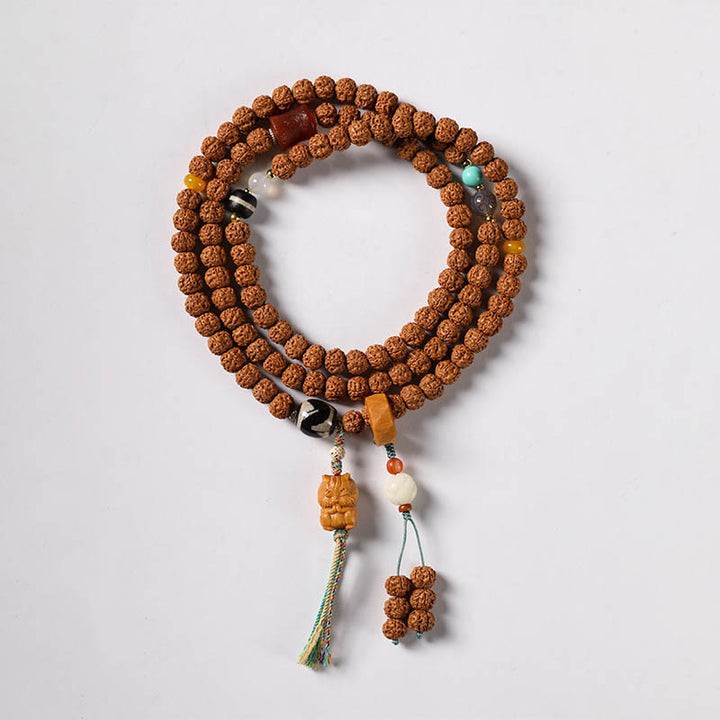 Buddha Stones Bodhi Seed Three-eyed Dzi Bead Buddha Hand Charm Wealth Bracelet - Vajra Bodhi multi-circle[9*10mm] - image 26