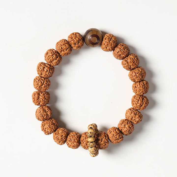 Buddha Stones Bodhi Seed Three-eyed Dzi Bead Buddha Hand Charm Wealth Bracelet - Tibetan Agate Dzi[9*10mm] - image 16