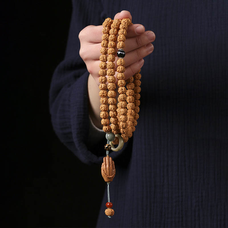 Buddha Stones Bodhi Seed Three-eyed Dzi Bead Buddha Hand Charm Wealth Bracelet - image 0