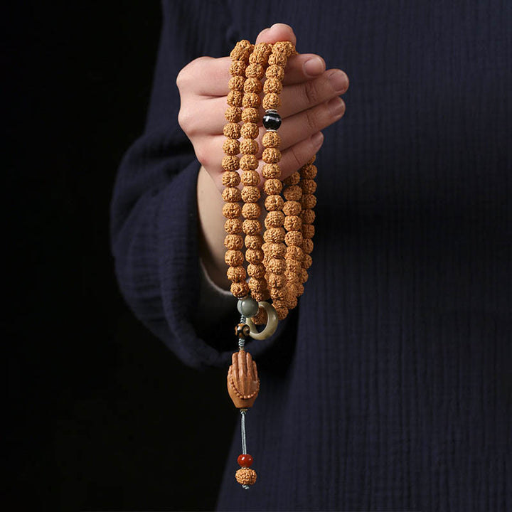 Buddha Stones Bodhi Seed Three-eyed Dzi Bead Buddha Hand Charm Wealth Bracelet - image 0