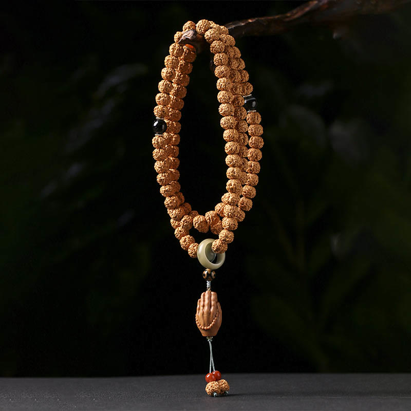 Buddha Stones Bodhi Seed Three-eyed Dzi Bead Buddha Hand Charm Wealth Bracelet - image 1
