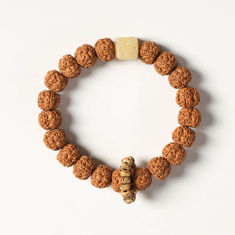 Buddha Stones Bodhi Seed Three-eyed Dzi Bead Buddha Hand Charm Wealth Bracelet - Sugar Cube Cheese[9*10mm] - image 17