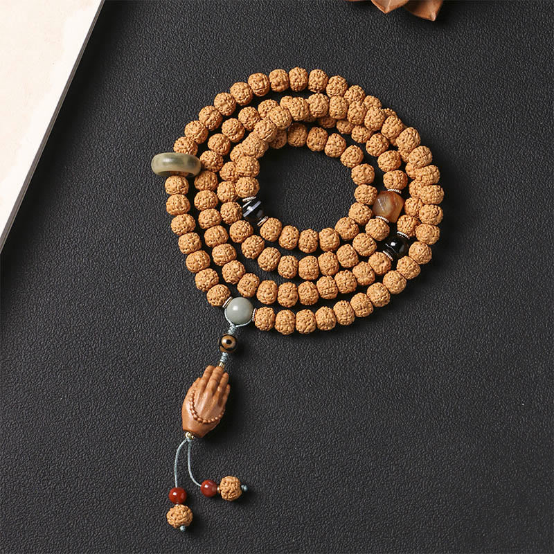 Buddha Stones Bodhi Seed Three-eyed Dzi Bead Buddha Hand Charm Wealth Bracelet - image 2
