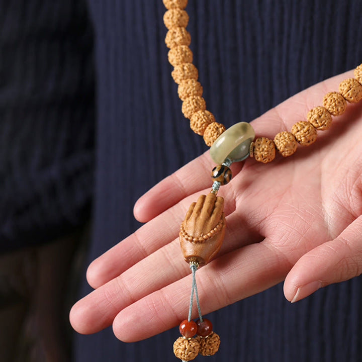 Buddha Stones Bodhi Seed Three-eyed Dzi Bead Buddha Hand Charm Wealth Bracelet - image 8