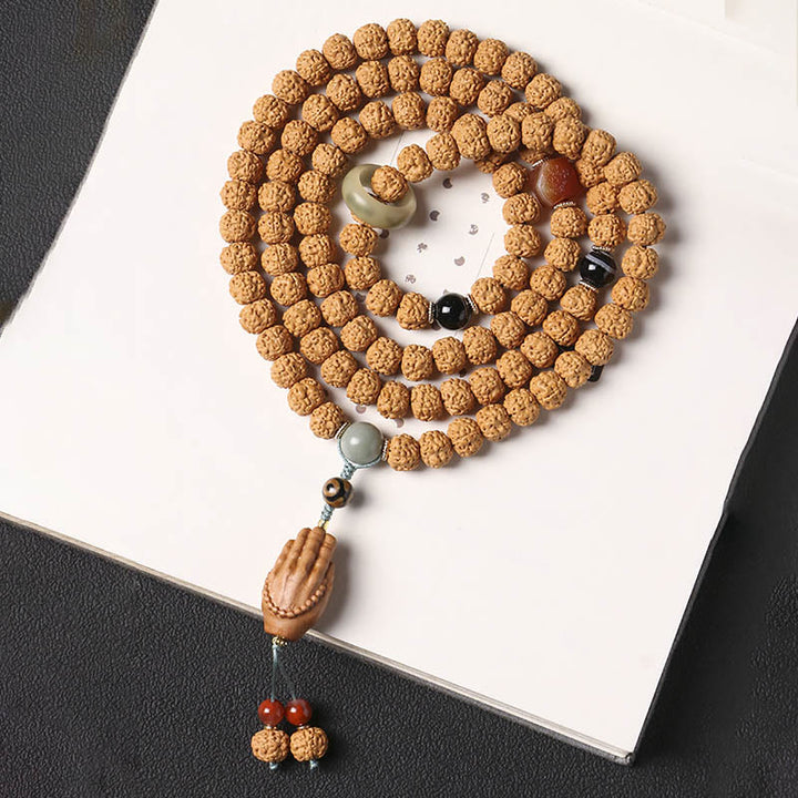 Buddha Stones Bodhi Seed Three-eyed Dzi Bead Buddha Hand Charm Wealth Bracelet - image 3