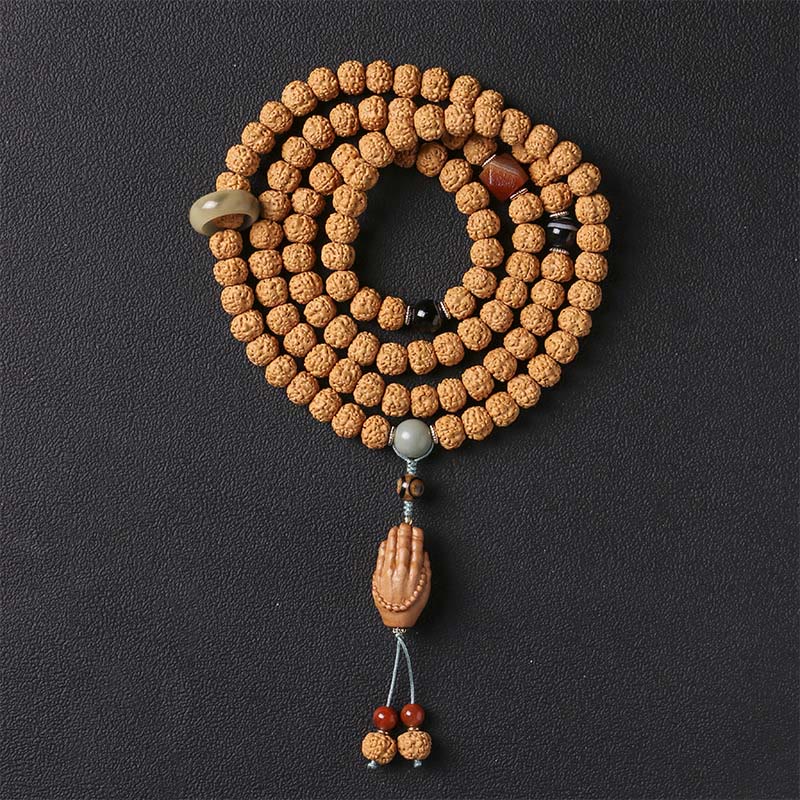 Buddha Stones Bodhi Seed Three-eyed Dzi Bead Buddha Hand Charm Wealth Bracelet - Vajra Bodhi Buddha Hand[10mm] - image 4