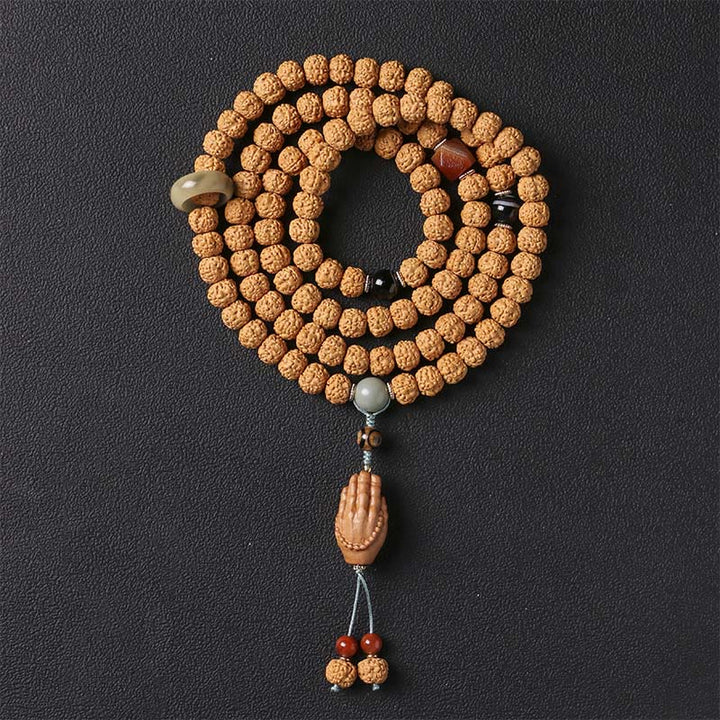 Buddha Stones Bodhi Seed Three-eyed Dzi Bead Buddha Hand Charm Wealth Bracelet - Vajra Bodhi Buddha Hand[10mm] - image 4