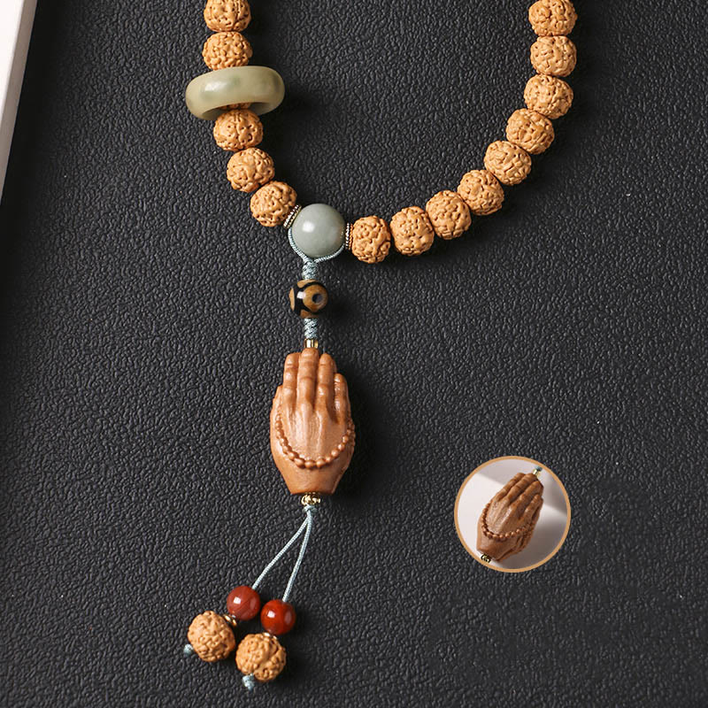 Buddha Stones Bodhi Seed Three-eyed Dzi Bead Buddha Hand Charm Wealth Bracelet - image 7