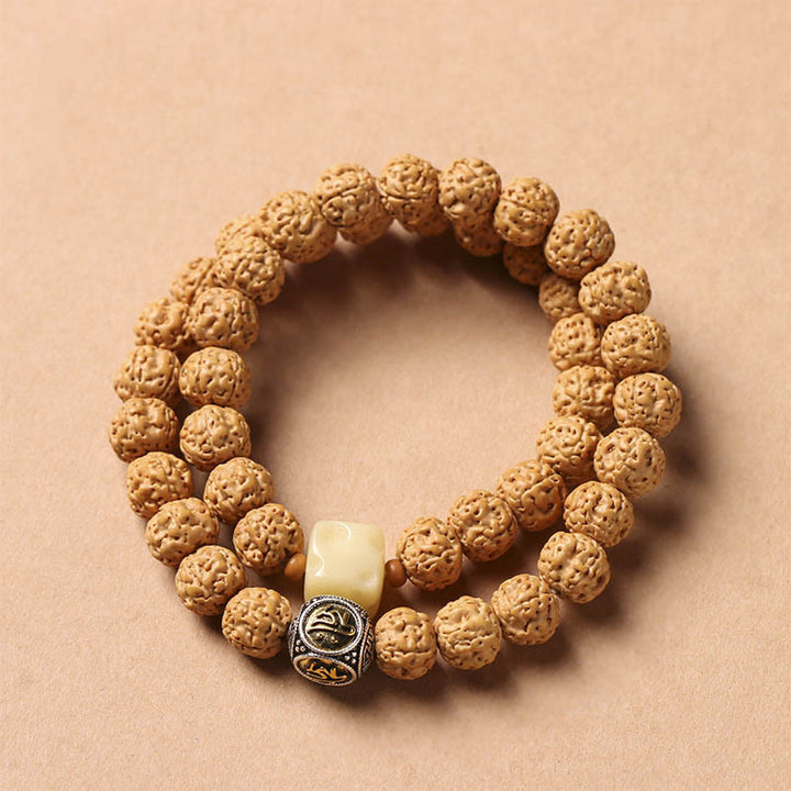 Buddha Stones Bodhi Seed Three-eyed Dzi Bead Buddha Hand Charm Wealth Bracelet - Small Vajra Bodhi Double Wrap[9*8mm] - image 23