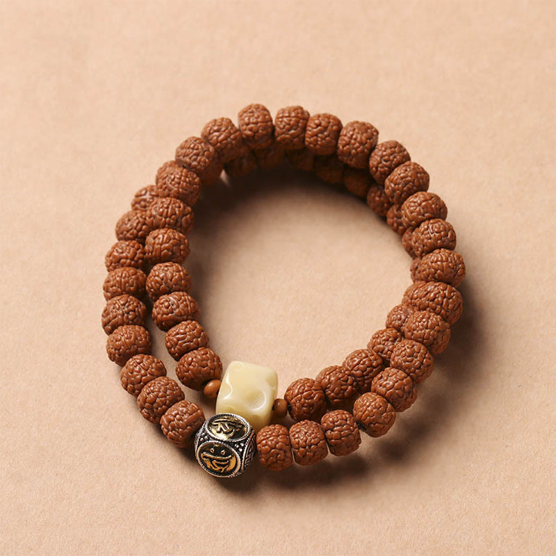 Buddha Stones Bodhi Seed Three-eyed Dzi Bead Buddha Hand Charm Wealth Bracelet - Dragon Scale Pattern Small Vajra Double Circle[8*6mm] - image 22