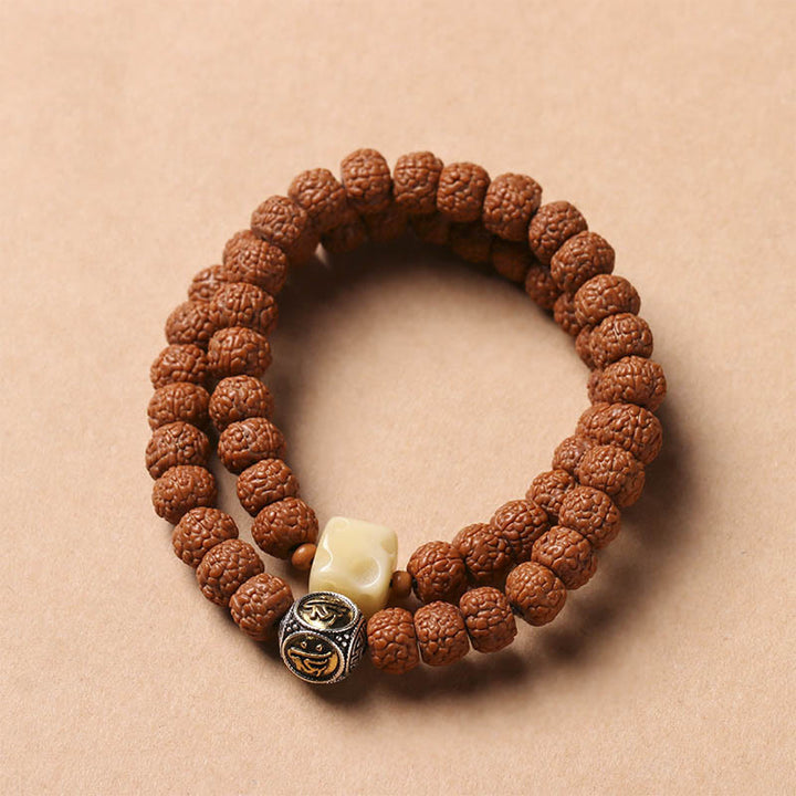 Buddha Stones Bodhi Seed Three-eyed Dzi Bead Buddha Hand Charm Wealth Bracelet - Dragon Scale Pattern Small Vajra Double Circle[8*6mm] - image 22