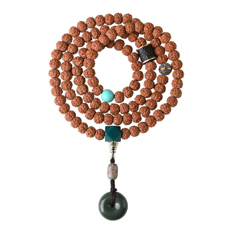Buddha Stones Bodhi Seed Three-eyed Dzi Bead Buddha Hand Charm Wealth Bracelet - Vajra Bodhi 108 Beads[7*9mm] - image 29