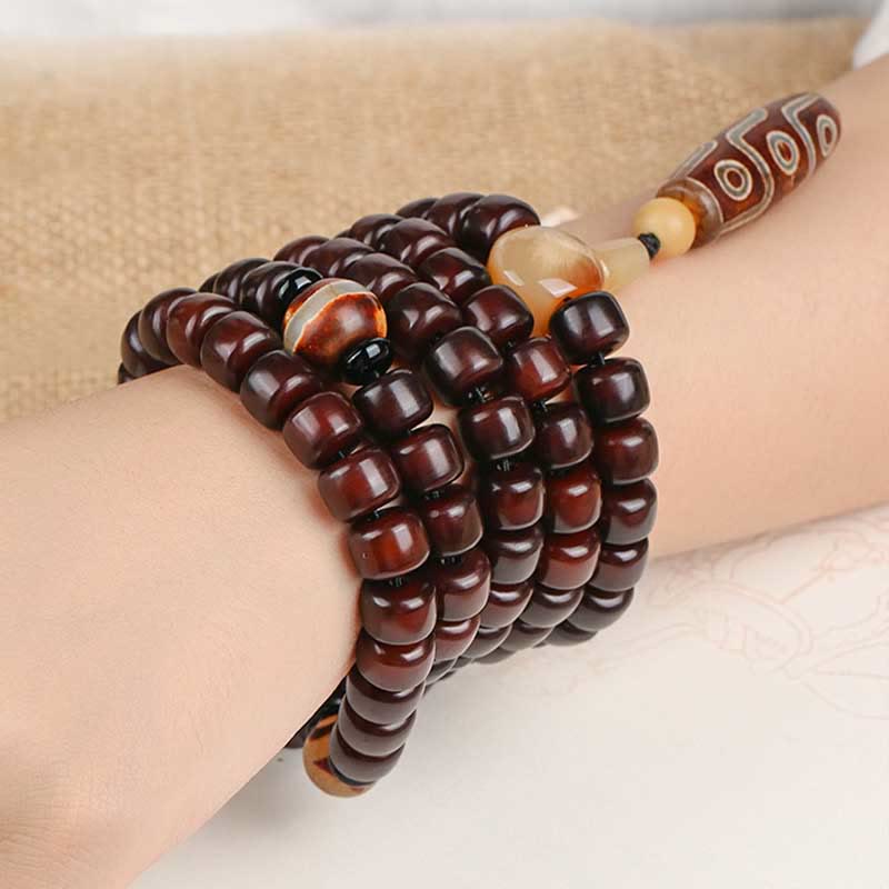Buddha Stones 108 Mala Beads Three-eyed Dzi Bead Nine-eye Dzi Bead Jade Luck Bracelet - image 8