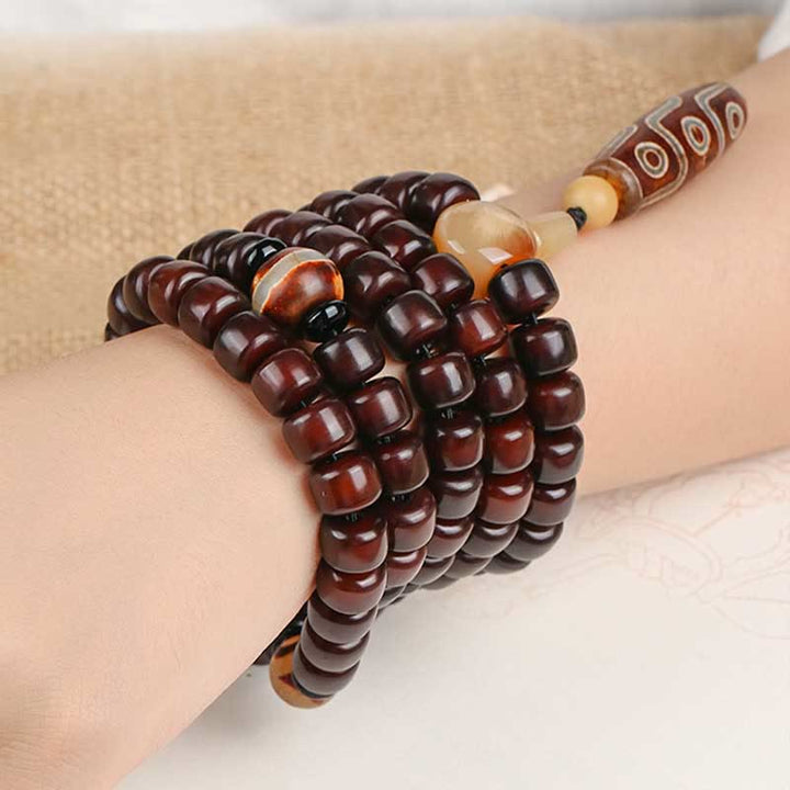 Buddha Stones 108 Mala Beads Three-eyed Dzi Bead Nine-eye Dzi Bead Jade Luck Bracelet - image 8