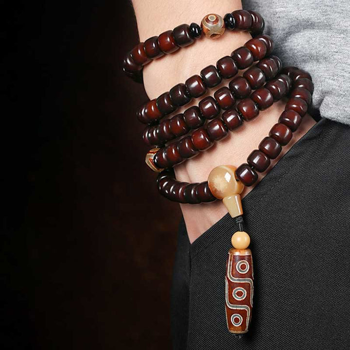 Buddha Stones 108 Mala Beads Three-eyed Dzi Bead Nine-eye Dzi Bead Jade Luck Bracelet - image 11