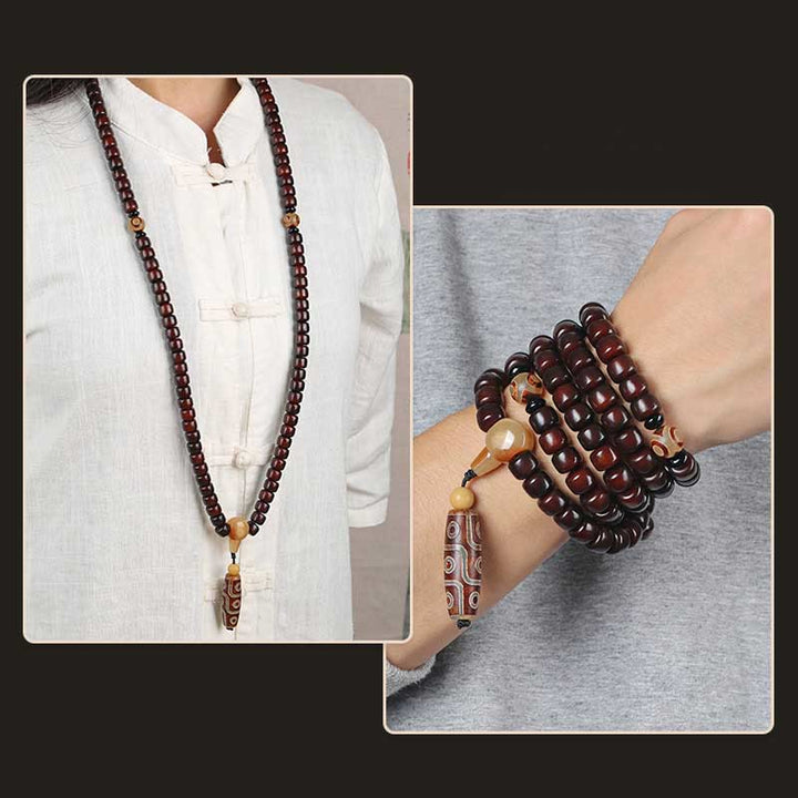 Buddha Stones 108 Mala Beads Three-eyed Dzi Bead Nine-eye Dzi Bead Jade Luck Bracelet - image 14