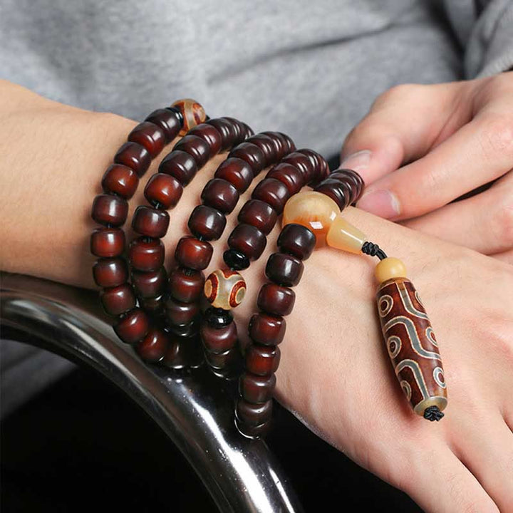 Buddha Stones 108 Mala Beads Three-eyed Dzi Bead Nine-eye Dzi Bead Jade Luck Bracelet - image 3