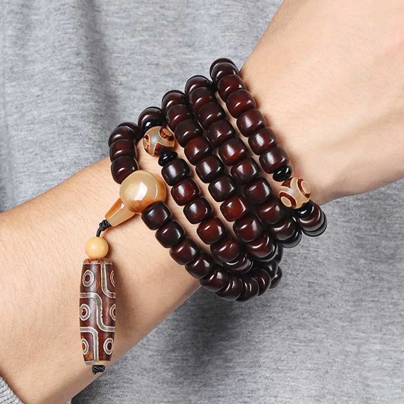 Buddha Stones 108 Mala Beads Three-eyed Dzi Bead Nine-eye Dzi Bead Jade Luck Bracelet - image 12