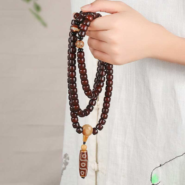 Buddha Stones 108 Mala Beads Three-eyed Dzi Bead Nine-eye Dzi Bead Jade Luck Bracelet - image 9