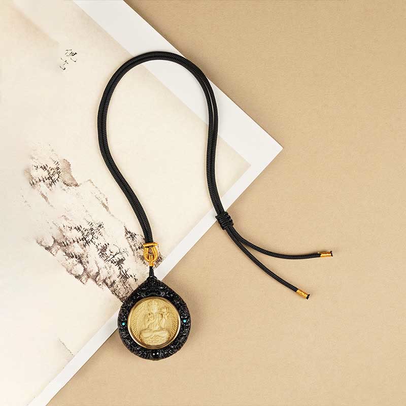 Buddha Stones Chinese Zodiac Natal Buddha Small Leaf Red Sandalwood Ebony Longevity Necklace Pendant - image 17
