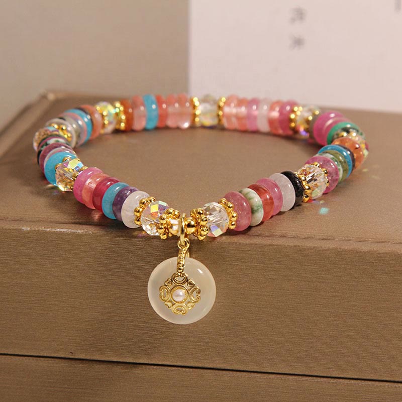 Buddha Stones Various Crystal Peace Buckle Auspicious Bracelet - image 1