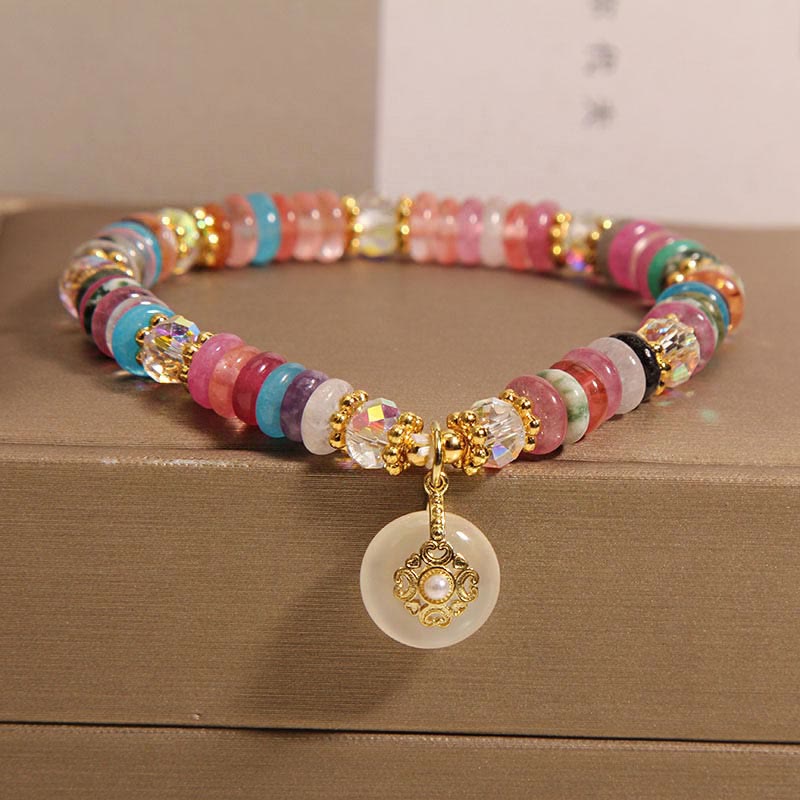 Buddha Stones Various Crystal Peace Buckle Auspicious Bracelet - Crystal Peace Buckle(Wrist Circumference: 14-17cm) - image 0
