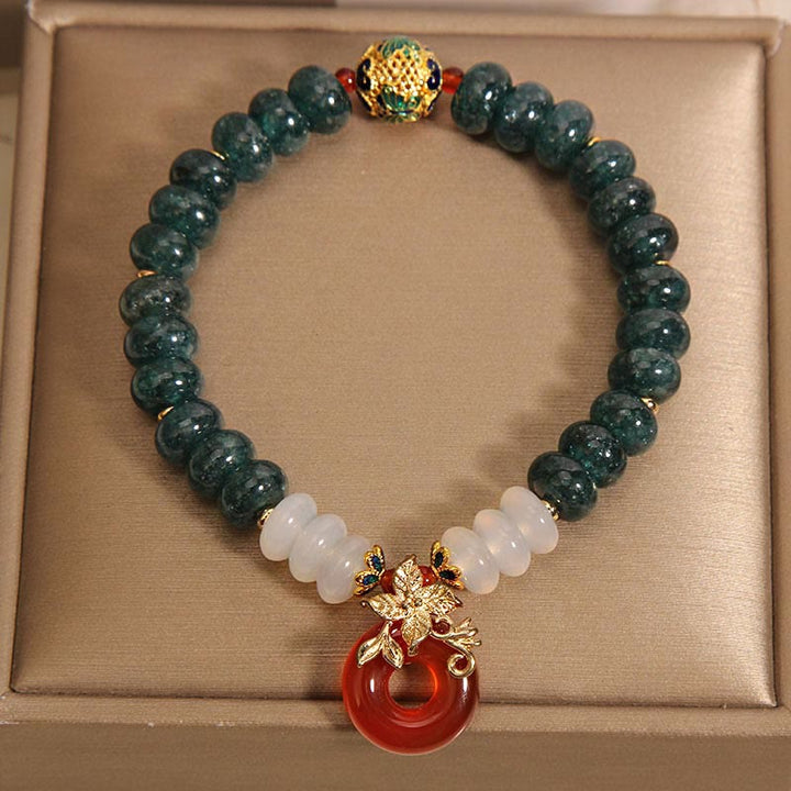 Buddha Stones Jade White Agate Red Agate Peace Buckle Abacus Beads Luck Bracelet - image 4