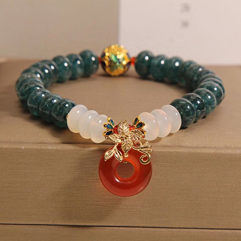 Buddha Stones Jade White Agate Red Agate Peace Buckle Abacus Beads Luck Bracelet - Jade(Wrist Circumference: 14-17cm) - image 0