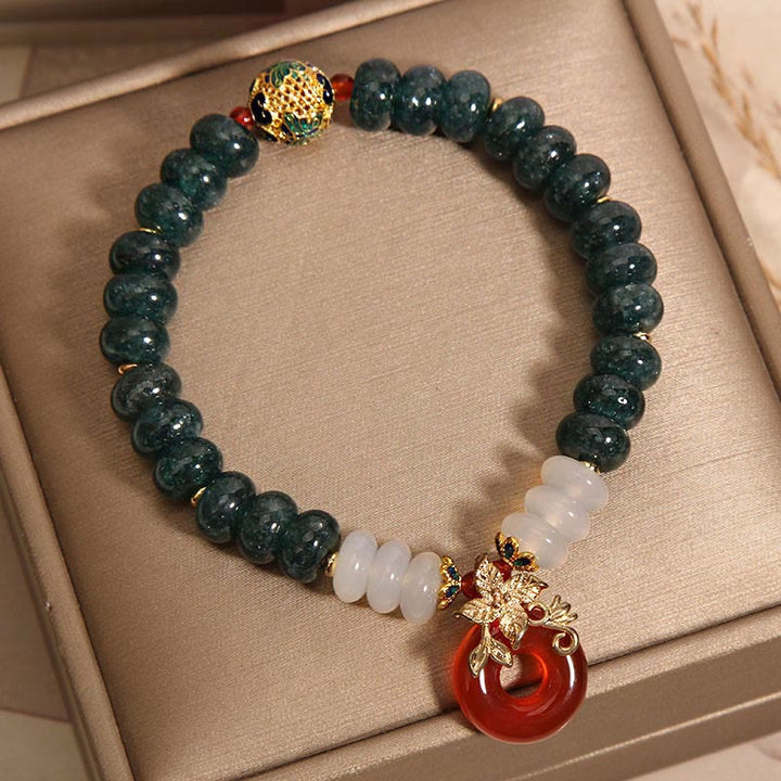 Buddha Stones Jade White Agate Red Agate Peace Buckle Abacus Beads Luck Bracelet - image 5