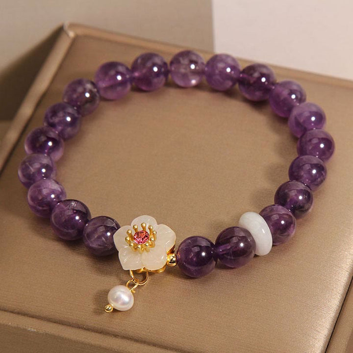 Buddha Stones Natural Amethyst White Agate Pearl Charm Balance Bracelet - image 5