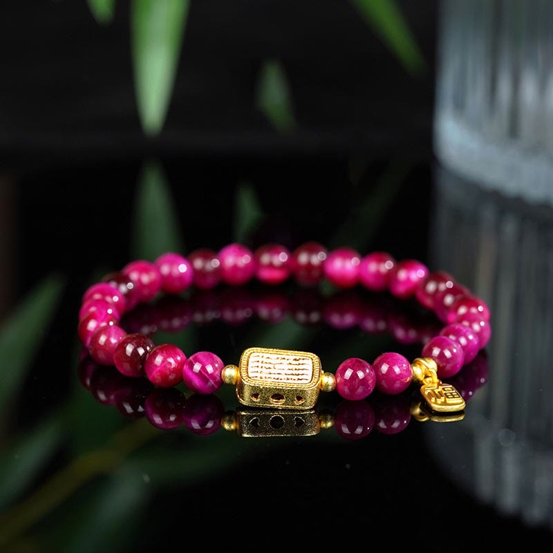 Buddha Stones Rose Red Tiger Eye Fu Character Courage Bracelet - Tiger Eye(Wrist Circumference: 14-17cm) - image 0