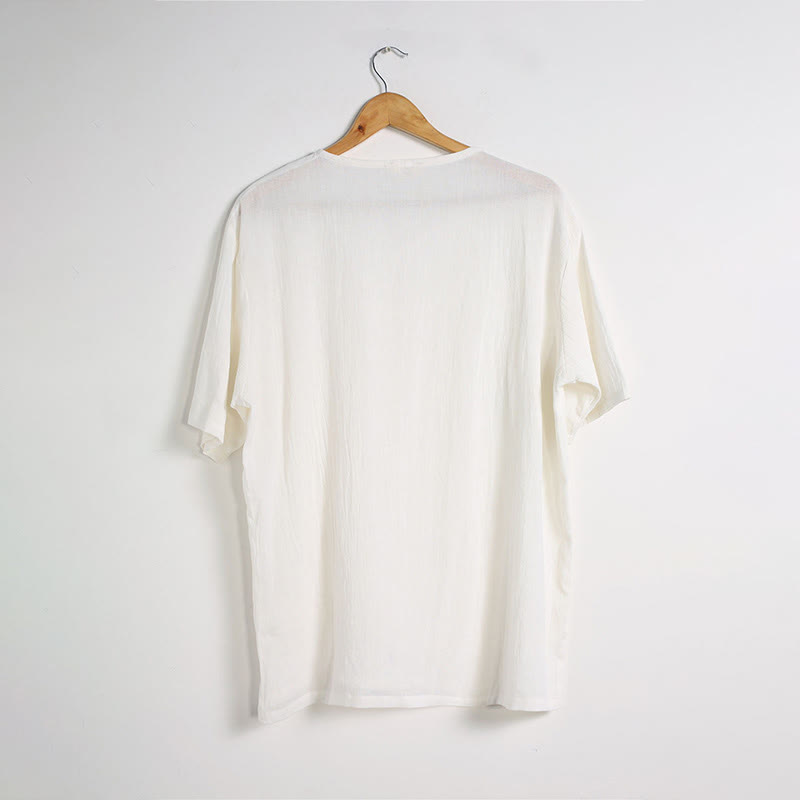 Buddha Stones Men's Solid Color V-Neck Button Short Sleeve Cotton Linen Shirt - image 8