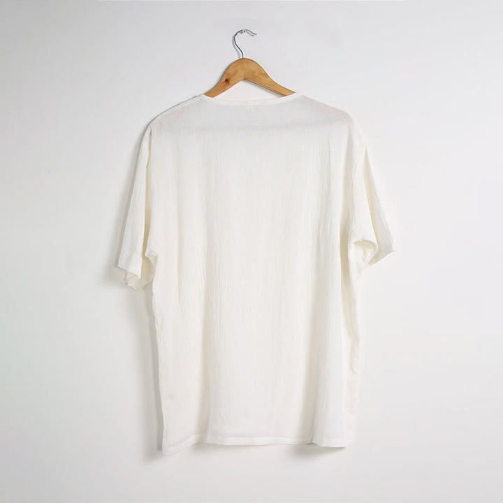 Buddha Stones Men's Solid Color V-Neck Button Short Sleeve Cotton Linen Shirt - image 8
