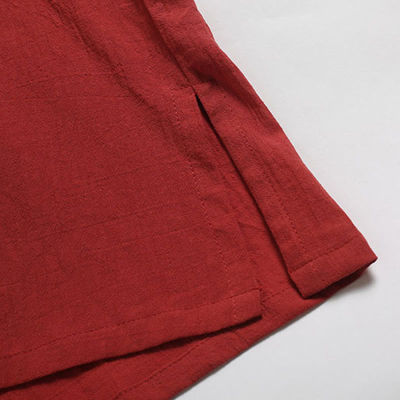 Buddha Stones Men's Solid Color V-Neck Button Short Sleeve Cotton Linen Shirt - image 24