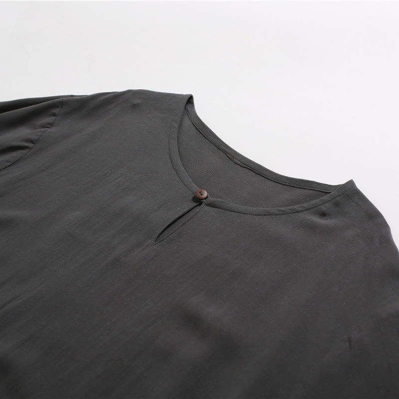 Buddha Stones Men's Solid Color Round Neck Short Sleeve Cotton Linen Shirt - image 7