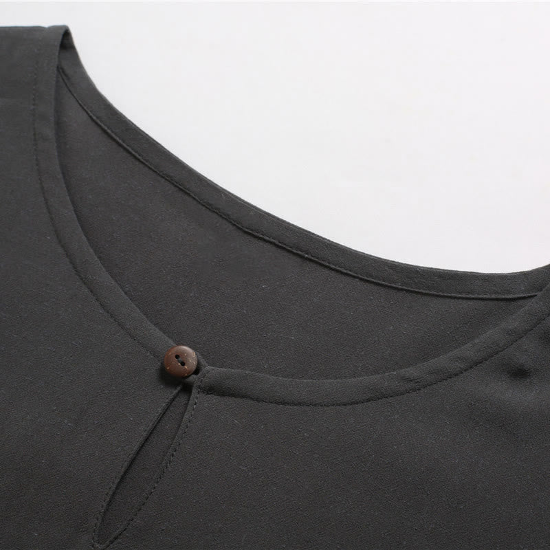 Buddha Stones Men's Solid Color Round Neck Short Sleeve Cotton Linen Shirt - image 6