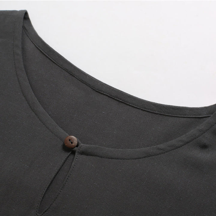 Buddha Stones Men's Solid Color Round Neck Short Sleeve Cotton Linen Shirt - image 6