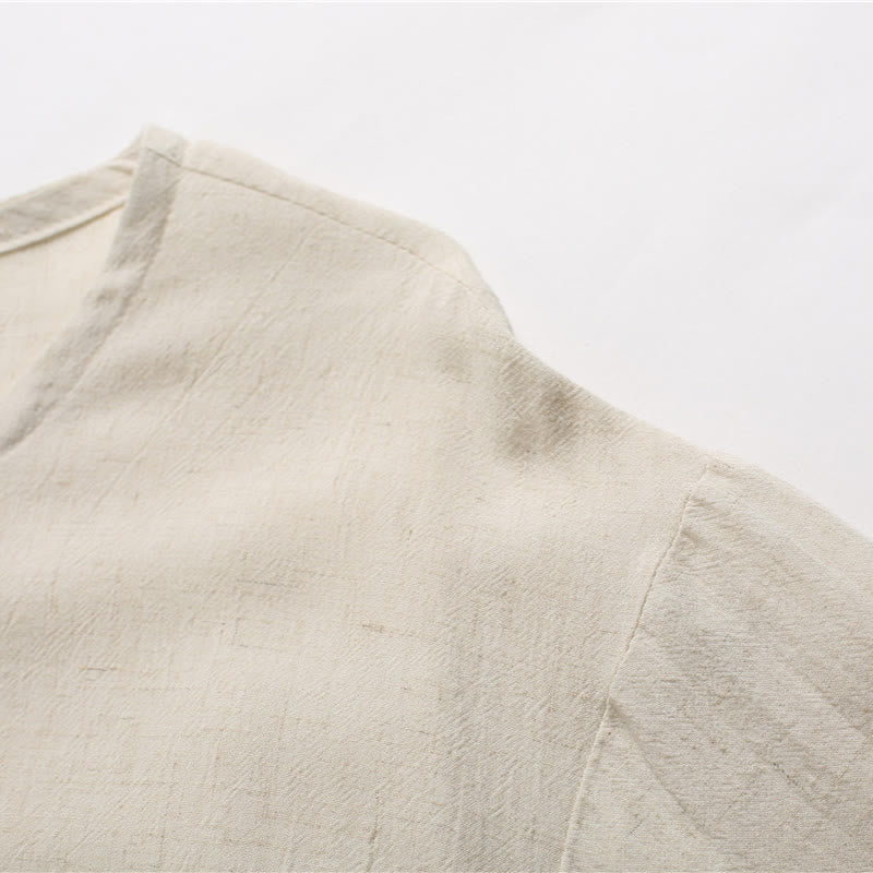 Buddha Stones Men's Solid Color Round Neck Short Sleeve Cotton Linen Shirt - image 20