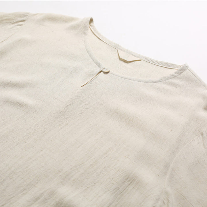 Buddha Stones Men's Solid Color Round Neck Short Sleeve Cotton Linen Shirt - image 18