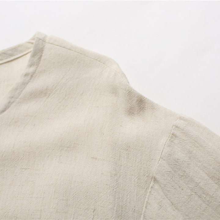 Buddha Stones Men's Solid Color Round Neck Short Sleeve Cotton Linen Shirt - image 20