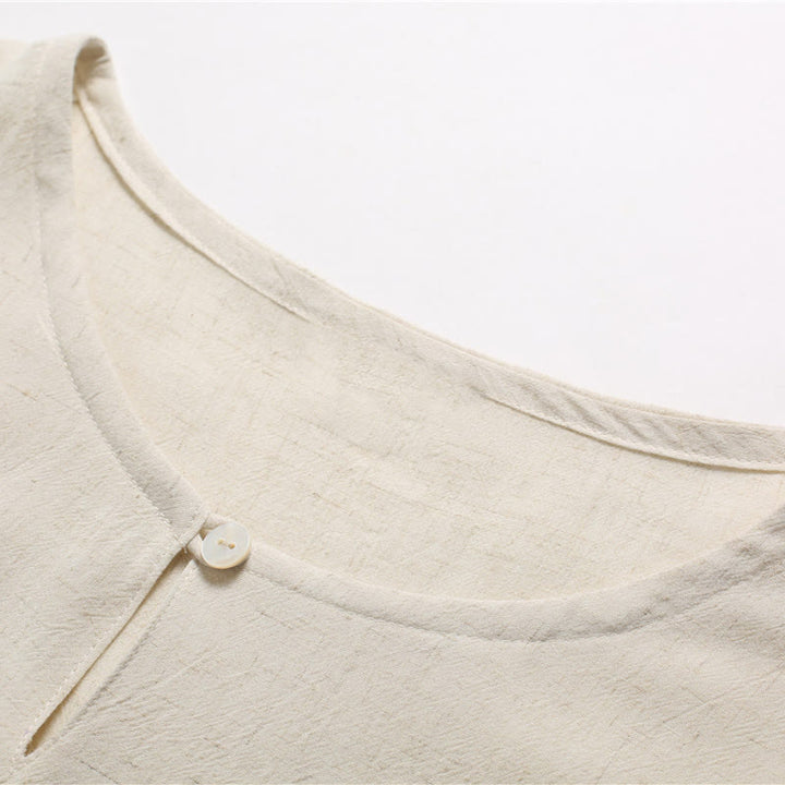 Buddha Stones Men's Solid Color Round Neck Short Sleeve Cotton Linen Shirt - image 19
